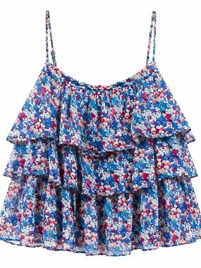 FP One Floral Tiered Ruffle Cami Top L Boho Coquette Festival Tank